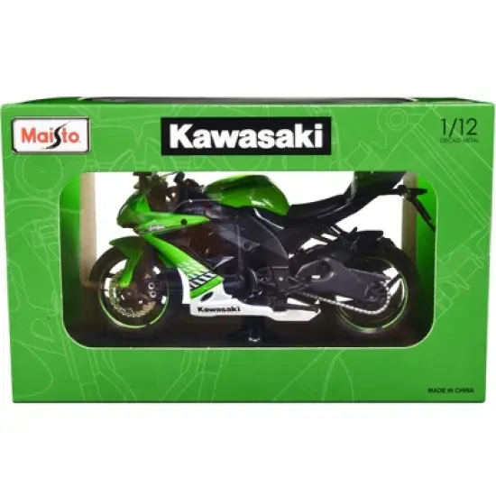 2010 Kawasaki Ninja ZX-10R Green with Plastic Display Stand 1/12 Diecast Motorcycle Model by Maisto image {2}