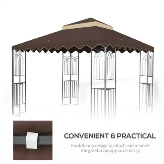 DOMETOUR 10x10 Ft Outdoor Patio Gazebo Replacement Canopy,Double Tiered Gazebo Tent Roof Top Cover Only wavy border(Frame Not Include)-BROWN image {3}