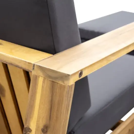 FIONECA U_STYLE Acacia Wood Outdoor Lounge Set, Chair & Ottoman with Blue Removable Cushions, All-Weather Patio/Deck/Daybed image {3}