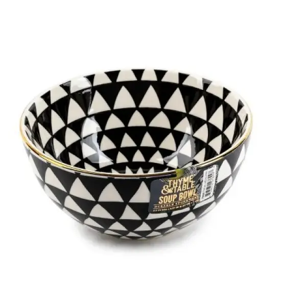 (2 pack) Stoneware Bowl, Black & White, Medallion Collection image {2}