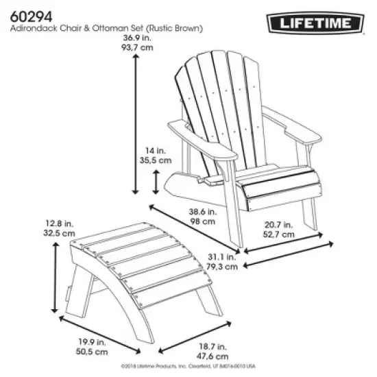 Lifetime Adirondack Chair and Ottoman Set, Rustic Brown (60294) image {5}