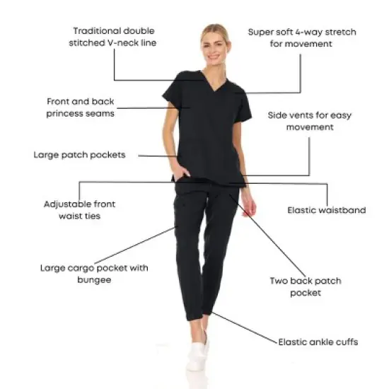 MediChic Womens 8-Pocket Scrubs Set- Mock Neck with 4-Pocket Jogger Scrub Pants image {4}