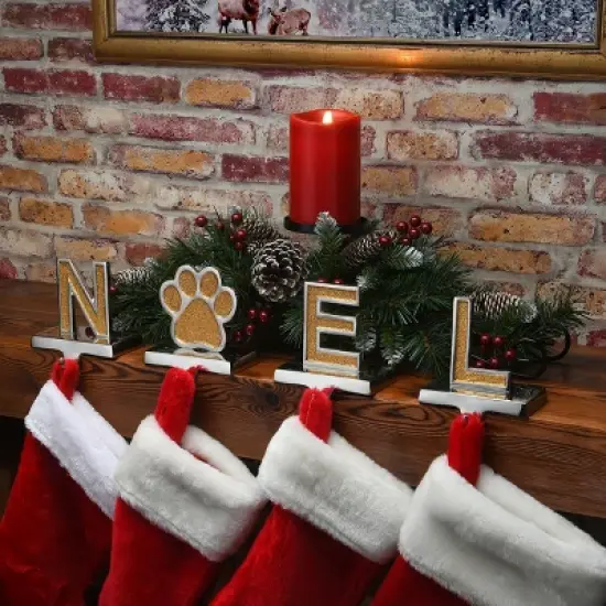 4pc 5" Gold Sparkle "NOEL" Stocking Holders - National Tree Company image {1}