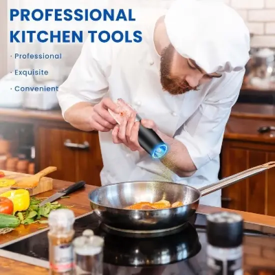 Maison Gravity Electric Pepper and Salt Grinder Set Battery Powered With LED Light One Hand Automatic Operation image {1}