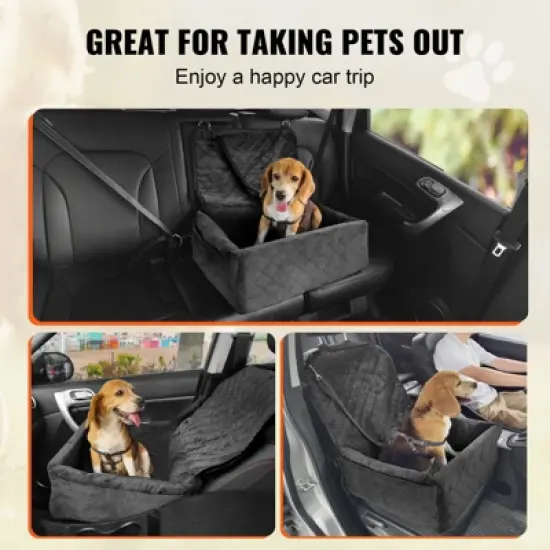VEVOR Dog Car Seat, Dog Booster Seat for Car with A Storage Pocket, Clip-On Safety Leash, Sponge and PP Cotton Filling, Dog Car Bed image {6}