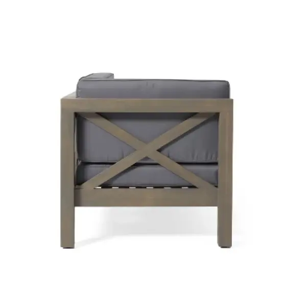 Christopher Knight Home Brava Outdoor Acacia Wood Sectional Sofa with Cushion Gray image {4}