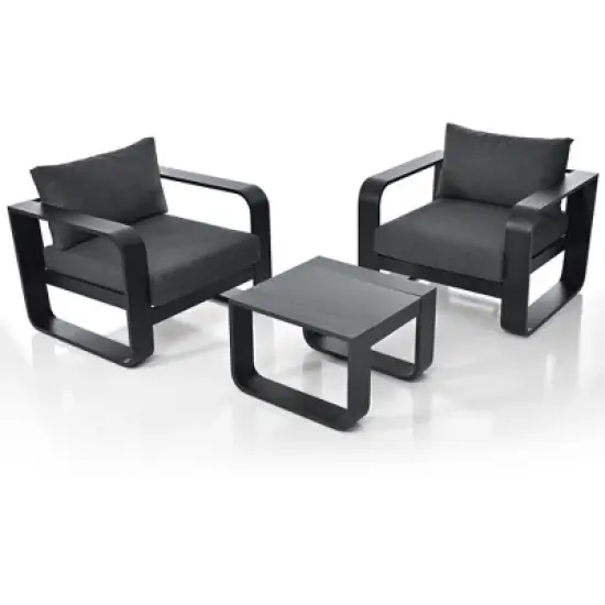 3-Piece Outdoor Aluminium Chair Set with Coffee Table and Thick Cushion image {8}