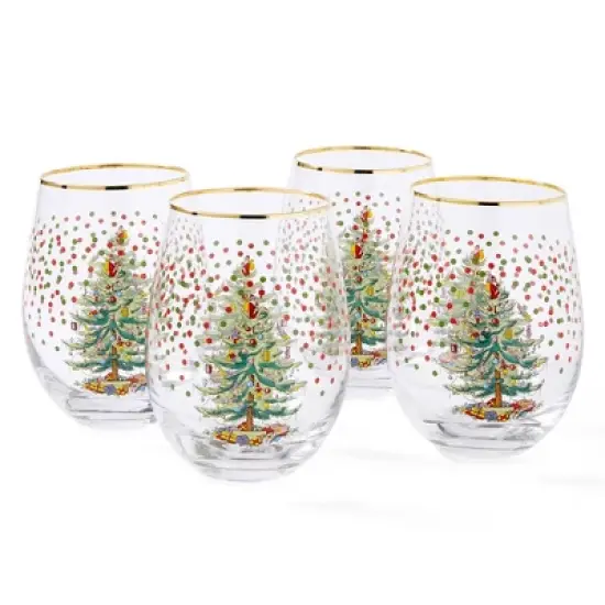 Spode Christmas Tree 19 Fl. Oz. Stemless Wineglass (Set of 4), Polka Dot - Elegant Tumblers & Decorative Wine Glasses for Holiday Entertaining image {7}