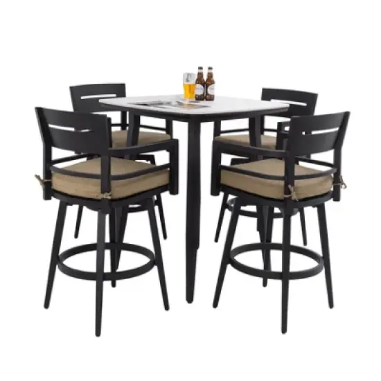 Christopher Knight Home Todd Patio 5 Piece Aluminum Swivel Bar Set with Removable Sunbrella Cushion image {1}