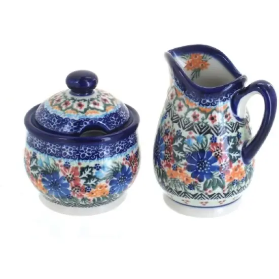 Blue Rose Polish Pottery 1583 Vena Cream & Sugar Set image {3}