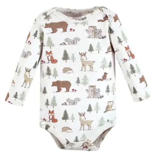 Hudson Baby Infant Boy Cotton Long-Sleeve Bodysuits, Forest Animals 5-Pack image {3}