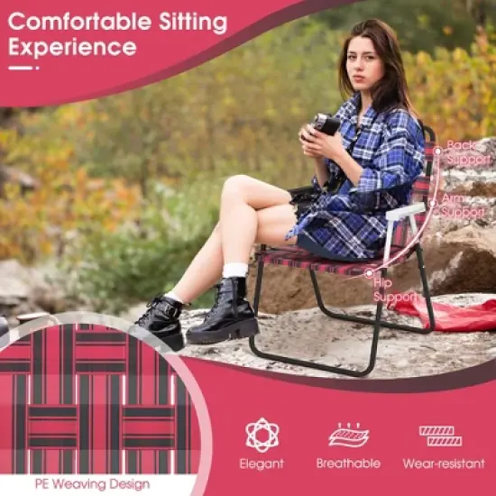 Tangkula Set of 4 Patio Folding Web Chair Set Portable Beach Camping Chair Red image {6}