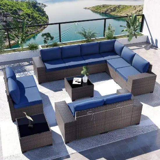 ALAULM 12PCS Outdoor Patio Furniture Set PE Wicker Rattan Sectional Sofa image {11}