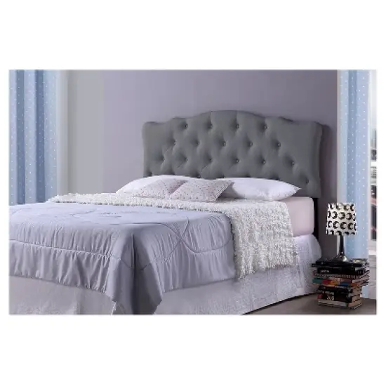 Rita Modern And Contemporary Fabric Upholstered Button-Tufted Scalloped Headboard - Baxton Studio image {1}