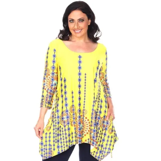 Women's Plus Size 3/4 Sleeve Printed Rella Tunic Top with Pockets - White Mark image {7}