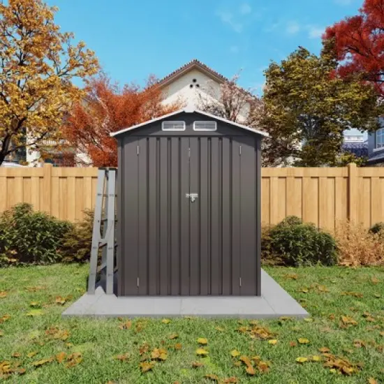 Hrinhom 60.3"W Metal Outdoor Lockable Door Storage Shed, Tool Shed with Peaked Roof Waterproof image {12}