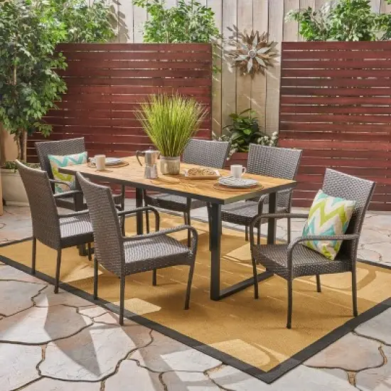 Christopher Knight Home Savoy Outdoor Acacia Wood and Wicker 7 Piece Dining Set image {12}