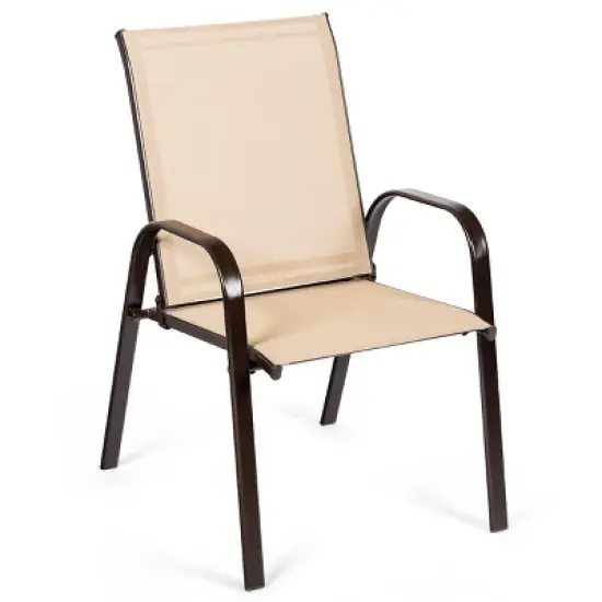 Costway 4PCS Patio Chairs Garden Deck Yard with Armrest Brown/Beige/Gray image {7}