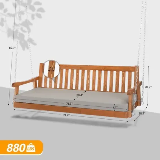 Karl Home 6.3 FT Solid Wood Porch Swing with Cushion image {1}