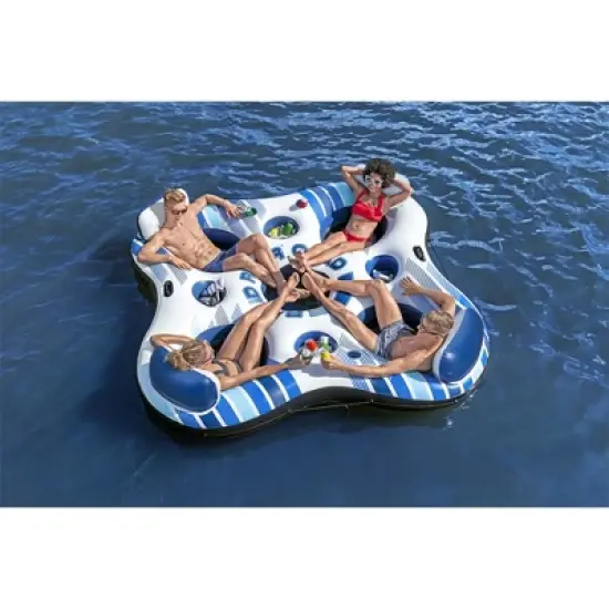 Bestway 43115E CoolerZ Rapid Rider 101" 4 Person Inflatable Water Island Lounge River Raft Lake Float Tube with 4 Cupholders and 2 Built-In Coolers image {1}