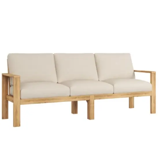 FIONECA 4-Piece Outdoor Acacia Wood Sectional Sofa Set with Cushions image {5}