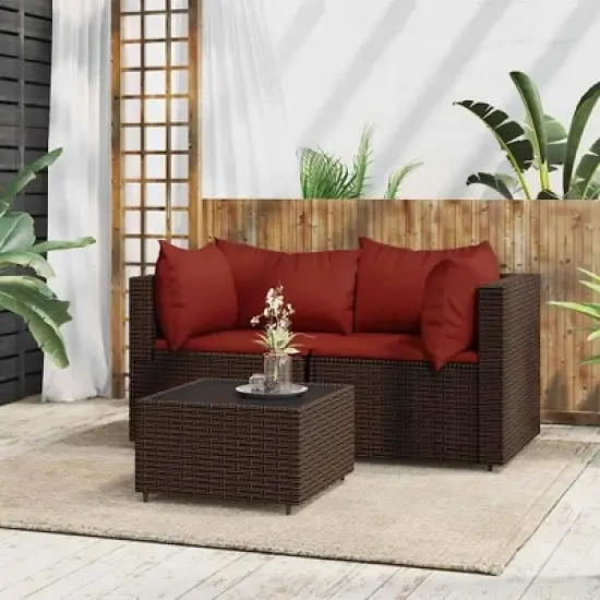 vidaXL Patio Lounge Set Brown Poly Rattan Compact Adjustable Feet image {1}