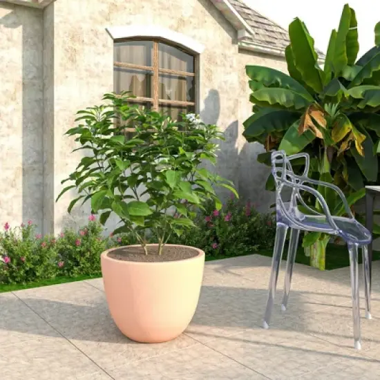 LeisureMod Dahlia Tapered Round Fiberstone Planter Pot with Drainage Holes, Weather-Resistant, Indoor/Outdoor, Patio, Garden, Balcony, Porch, Deck image {8}