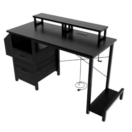 Sapphtopaz Modern Home Office Desks Computer Desk with Outlets Drawers Side Pocket Writing Desk Gaming Desk Office Desk Vanity Table for Home Office image {6}