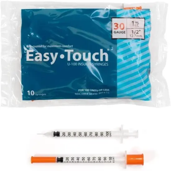 Easy Touch Insulin Syringes 30 Gauge 1mL 12.7mm, 100 Ct image {1}