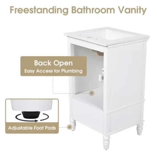 TOBILI 20" Bathroom Vanity with Sink, Bathroom Cabinet with Two Doors, Magnetic Door Stopper and Adiustable Foot Pads, A Drawer, White image {3}
