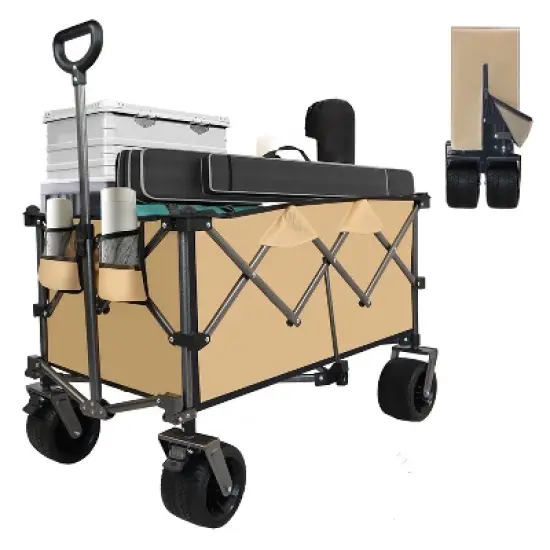 HTUTWOO Utility Collapsible Wagon Cart, Adjustable Handle & Cup Holders, Heavy Duty 400 lbs, All-Terrain Quiet Wheels image {10}