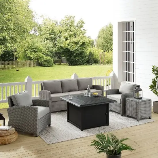 Bradenton 5pc Wicker Sofa Set with Fire Table - Gray - Crosley image {7}