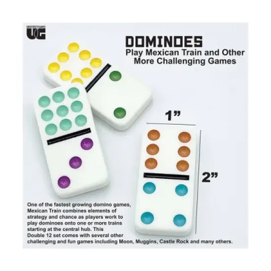 Double 12 Mexican Train Dominoes Board Game: University Games, Storage Tin, 1-8 Players, Instructions Included image {7}