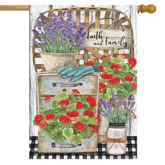 Faith and Family Farmhouse Spring House Flag Floral 28" x 40" Briarwood Lane image {1}