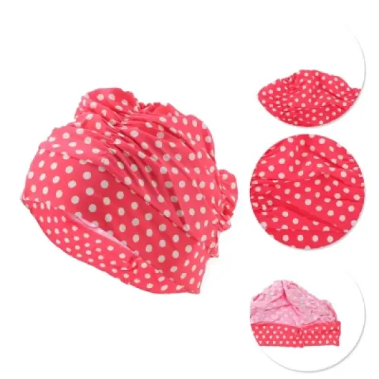 Unique Bargains Polyester Polka Dots Pattern Swim Cap 5.91"x9.25" Red White 1 Pc image {2}