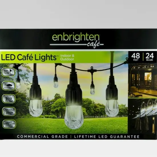 24ct Classic Caf&eacute; Outdoor String Lights Integrated LED Bulb - Black Wire - Enbrighten image {5}
