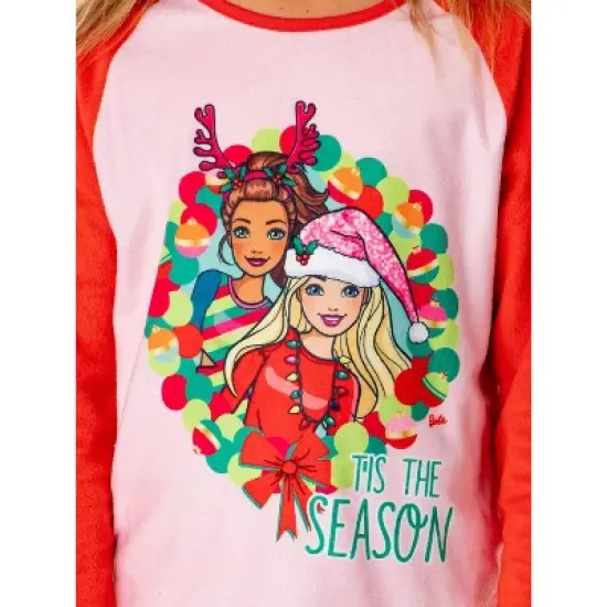 Barbie Girls' Christmas Santa Characters Tis The Season Sleep Pajama Set Pink image {2}