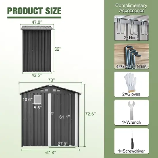 GDFStudio George Modern 6x4 FT Metal Outdoor Storage Shed image {2}