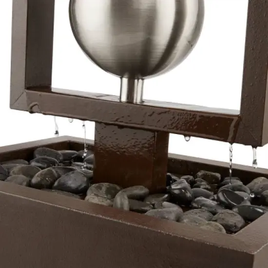 55" Metal Modern Column Fountain with Stainless Steel Orbs Silver/Brown - Alpine Corporation image {6}