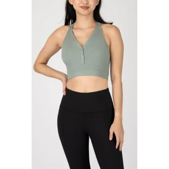 Yogalicious Sorority Girl Seamless Ribbed Button Henley Cropped Tank Top image {11}