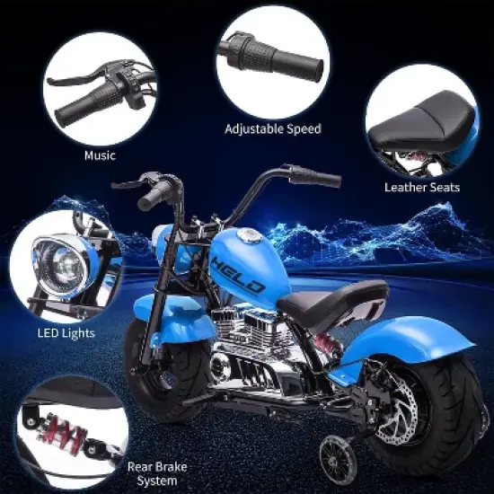 Kids Electric Off-Road Dirt Bike, 36V Motorcycle With Top Speed of 16.5 Mph, Led Lights, Music Player, for Teens, Blue image {2}