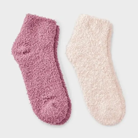Women's Marled 2pk Cozy Ankle Socks - Auden&trade; Pink/Peach One Size image {3}