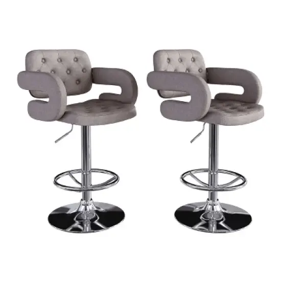 Set of 2 Adjustable Tufted Fabric Barstool with Armrests - CorLiving image {8}