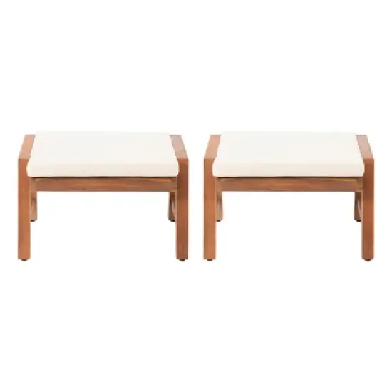 Christopher Knight Home Temecula Acacia Wood Ottomans with Cushion (Set of 2) image {7}
