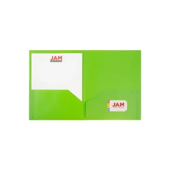 JAM Paper Plastic POP 2-Pocket Portfolio Folder Lime Green 96/Box (382ELIGRB) image {2}