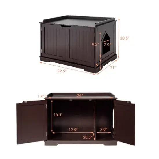 Tangkula Cat House Litter Box Pet Cat Washroom Nightstand Cat Storage Bench Coffee/Black image {5}