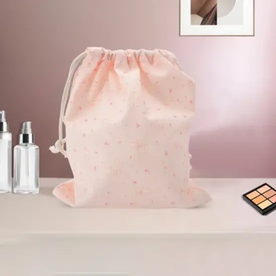 Unique Bargains Long-Eared Rabbit Drawstring Makeup Bag Pink 1 Pc image {4}