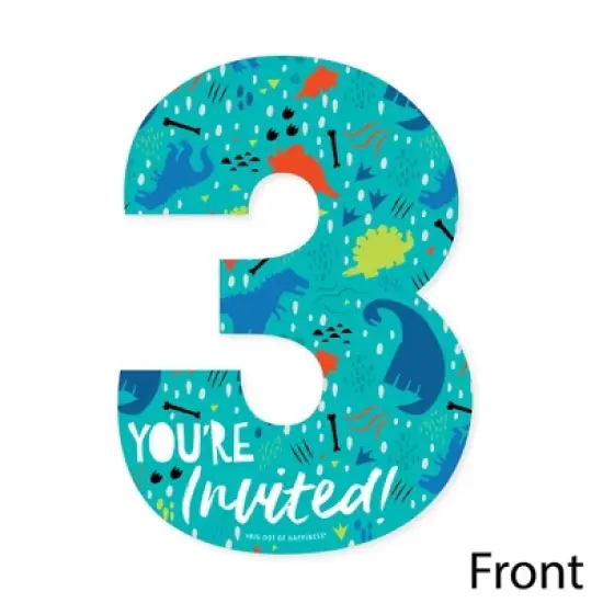 Big Dot of Happiness 3rd Birthday Roar Dinosaur - Shaped Fill-In Invites - Three Rex Dino Third Birthday Party Invitation Cards with Envelopes - 12 Ct image {2}