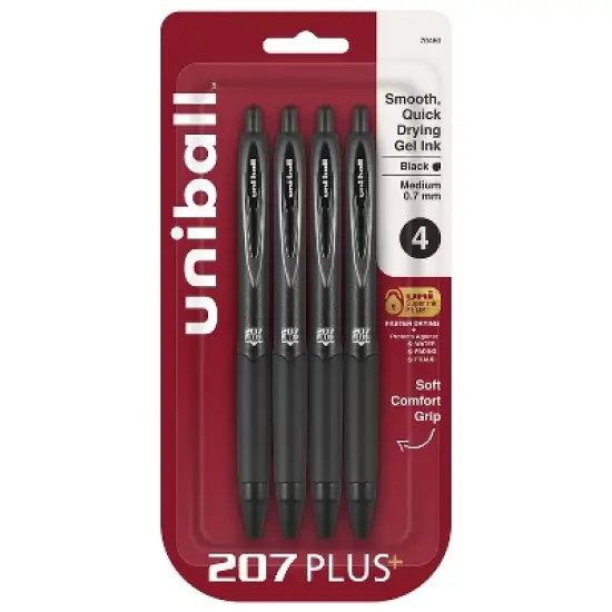 uni-ball uniball 207 Plus+ Retractable Gel Pens Medium Point 0.7mm Black Ink 4/Pack (70460) image {9}