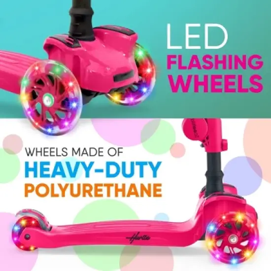 Hurtle ScootKid 3 Wheel Toddler Child Mini Ride On Toy Tricycle Scooter with Adjustable Handlebar, Foldable Seat, and LED Light Up Wheels, Pink image {3}